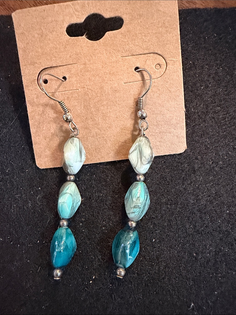 Handmade Teal Gradient Beaded Drop Earrings